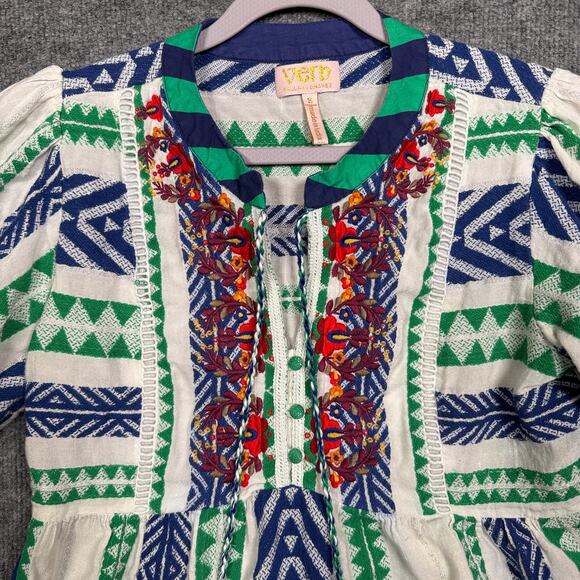 Anthropologie VERB Sz Small Sylvia Babydoll Top Embroidered Green Cotton Blend - Picture 5 of 10